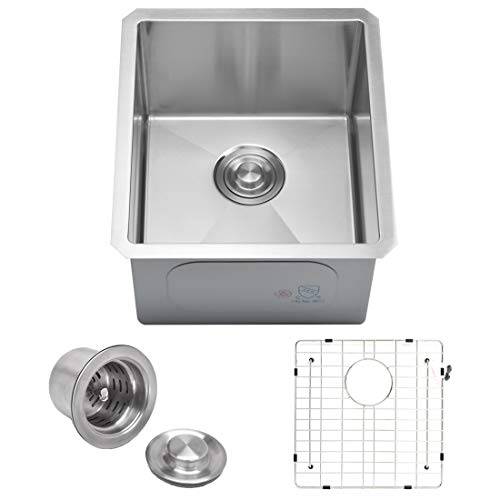 VADANIA 16-Inch Bar Prep Sink, 16"x18"x10", Single Bowl, Undermount, 18 Gauge T304 Stainless Steel, Satin Finish, with Strainer & Bottom Grid, cUPC listed