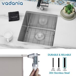 VADANIA 16-Inch Bar Prep Sink, 16"x18"x10", Single Bowl, Undermount, 18 Gauge T304 Stainless Steel, Satin Finish, with Strainer & Bottom Grid, cUPC listed