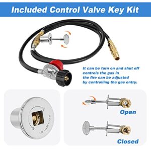 Skyflame LP Burner Connection Kit, Propane Fire Pit Replacement Parts with 1/2" Control Valve Key Set, 0~30PSI Adjustable Gas Pressure Regulator Hose, 60" Connect Hose, 150K Brass Air-Mixer