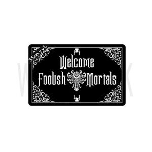 funny front door mat welcome foolish mortals mat rubber non slip backing funny doormat for outdoor/indoor uses, low-profile rug mats for entry 23.6"(w) x 15.7"(l)