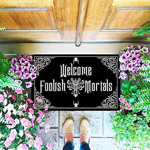 Funny Front Door Mat Welcome Foolish Mortals Mat Rubber Non Slip Backing Funny Doormat for Outdoor/Indoor Uses, Low-Profile Rug Mats for Entry 23.6"(W) X 15.7"(L)