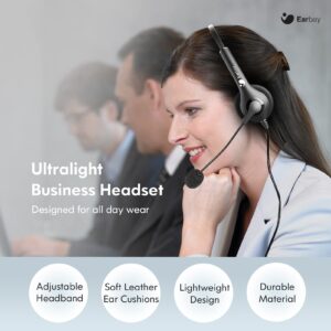 Earbay Upgraded USB 3.5mm 2 in 1 Corded Stereo Headset with Crystal Microphone Noise Cancelling, Mute Button for Home,Office,Binaural Headphones for Call Center,Computer,IPad,Zoom,Skype,Webinar