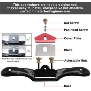 KOOTANS 2pcs 9" 10" Adjustable Spokeshave, with Replacement Blades and 4-Way Rasp File, Manual Planer with Flat Base, Perfect for Planing Trimming, Wood Working Deburring Tools