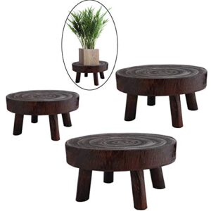 tita-dong wood potted plant stand set of 3,solid wood mini stool plant display stand,vintage round rack modern decorative flower pot planter holders for home balcony garden