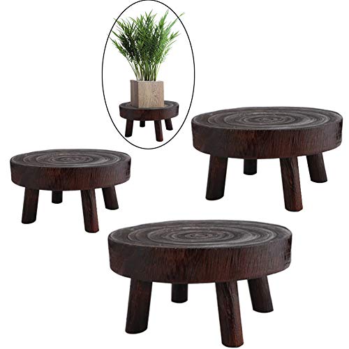 TITA-DONG Wood Potted Plant Stand Set of 3,Solid Wood Mini Stool Plant Display Stand,Vintage Round Rack Modern Decorative Flower Pot Planter Holders for Home Balcony Garden