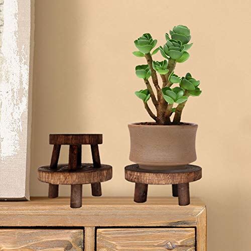 TITA-DONG Wood Potted Plant Stand Set of 3,Solid Wood Mini Stool Plant Display Stand,Vintage Round Rack Modern Decorative Flower Pot Planter Holders for Home Balcony Garden