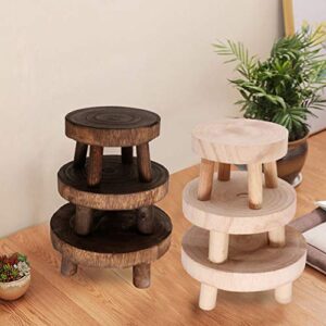 TITA-DONG Wood Potted Plant Stand Set of 3,Solid Wood Mini Stool Plant Display Stand,Vintage Round Rack Modern Decorative Flower Pot Planter Holders for Home Balcony Garden