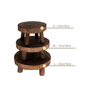 TITA-DONG Wood Potted Plant Stand Set of 3,Solid Wood Mini Stool Plant Display Stand,Vintage Round Rack Modern Decorative Flower Pot Planter Holders for Home Balcony Garden