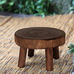 TITA-DONG Wood Potted Plant Stand Set of 3,Solid Wood Mini Stool Plant Display Stand,Vintage Round Rack Modern Decorative Flower Pot Planter Holders for Home Balcony Garden