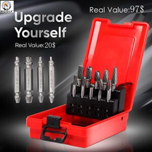 Premium–Grade Die Grinder Bits Carbide Burr Set ¼" Shank 10PC Double Cut Tungsten Rotary Rasp File for Metal Grinding Drill Bits for Makita Dewalt Milwaukee Die Grinder + Gift 4PC Screw Remover Kit