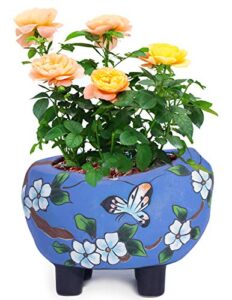 dahlia hand painted flower butterfly ceramic succulent planter/plant pot/flower pot/bonsai pot, a