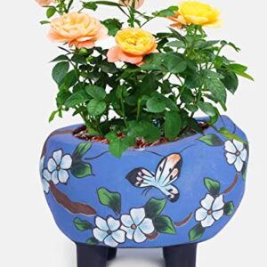 Dahlia Hand Painted Flower Butterfly Ceramic Succulent Planter/Plant Pot/Flower Pot/Bonsai Pot, A