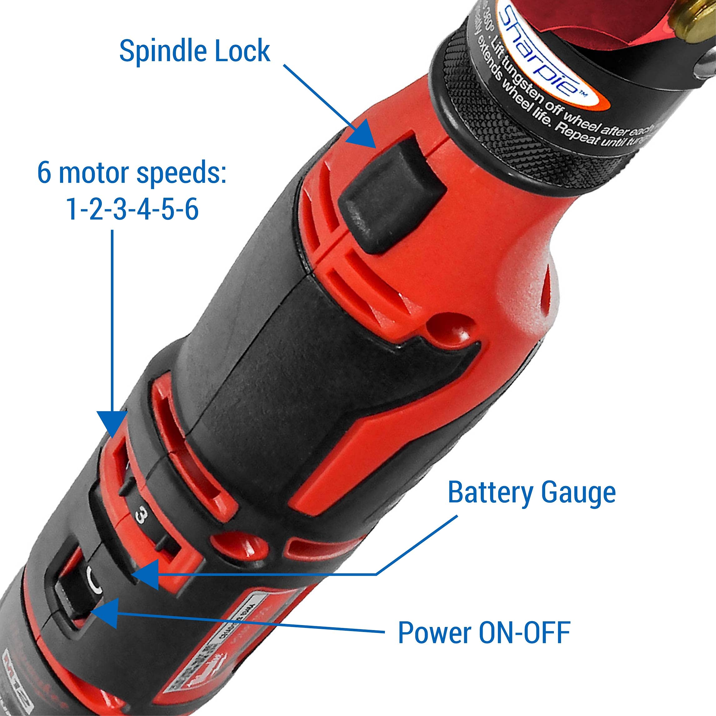 Sharpie DXCL Hand-Held Cordless Tungsten Sharpener Grinder, Adjustable 15°- 45°, Diamond Ground Tapers (Black Ops/Auburn Red)