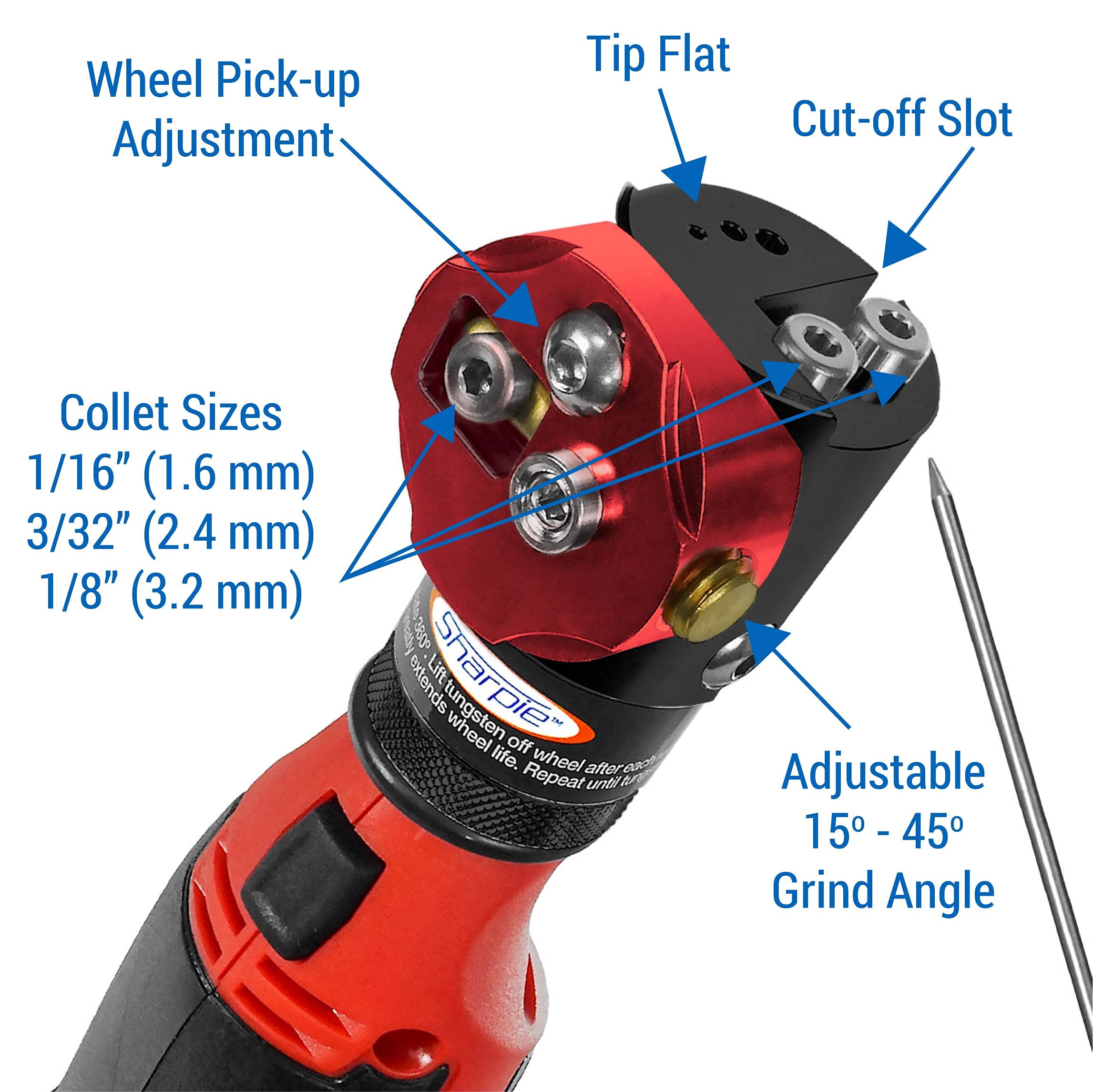 Sharpie DXCL Hand-Held Cordless Tungsten Sharpener Grinder, Adjustable 15°- 45°, Diamond Ground Tapers (Black Ops/Auburn Red)