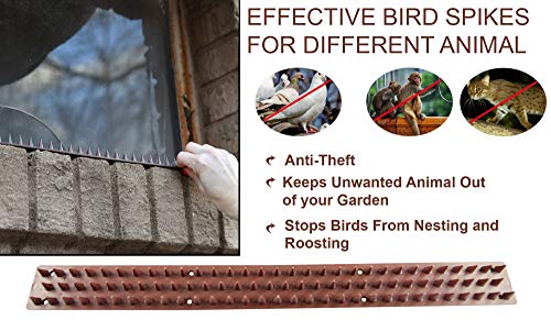 Home-X 6 Pcs Plastic Anti Cat or Bird, Keep Off Pigeon, Squirrel, Woodpecker & More Outdoor Spikes, Woodpecker, Cats, and Raccoons, Anti-Climb, Brown, Each 19 ½ " L x 1 7/8 ” W