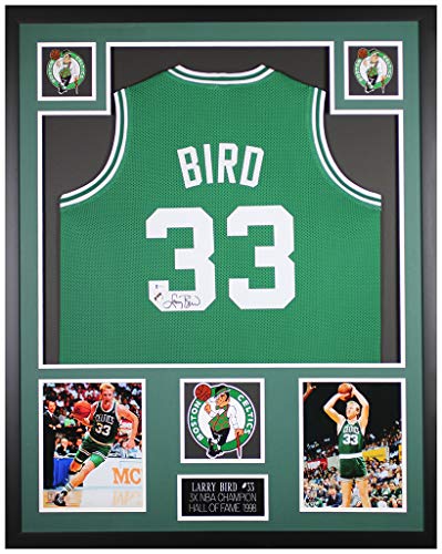 Larry Bird Autographed and Framed Green Boston Celtics Jersey - Beautifully Matted and Framed - Hand Signed By Bird and Certified Authentic by Beckett - Includes Certificate of Authenticity