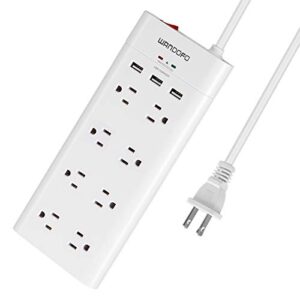 wandofo 2 prong 8 outlet power strip, 6 ft extension cord with 3 usb ports, 1625w 1050j surge protector, 2 prong to 3 prong multi plug outlet adapter converter, polarized plug, white
