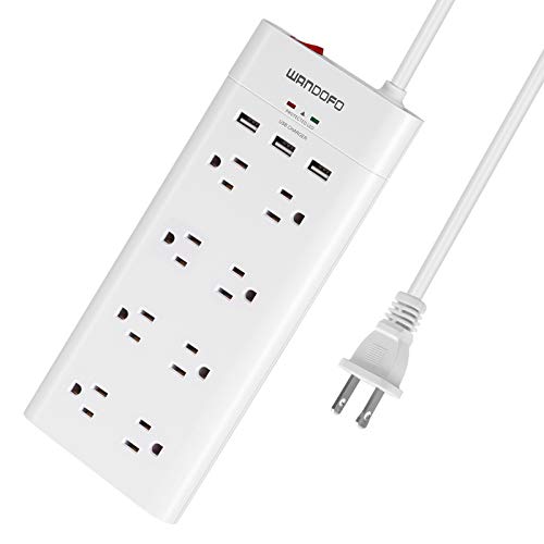 WANDOFO 2 Prong 8 Outlet Power Strip, 6 FT Extension Cord with 3 USB Ports, 1625W 1050J Surge Protector, 2 Prong to 3 Prong Multi Plug Outlet Adapter Converter, Polarized Plug, White