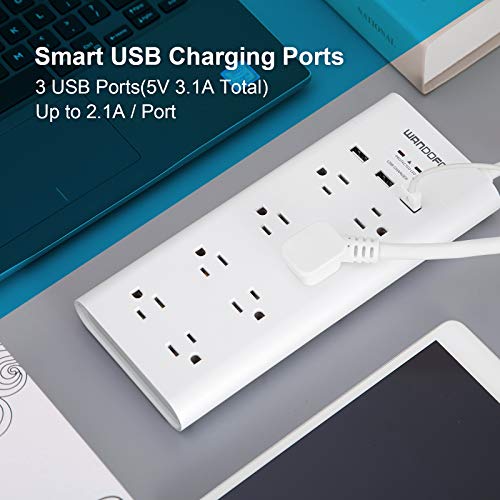 WANDOFO 2 Prong 8 Outlet Power Strip, 6 FT Extension Cord with 3 USB Ports, 1625W 1050J Surge Protector, 2 Prong to 3 Prong Multi Plug Outlet Adapter Converter, Polarized Plug, White