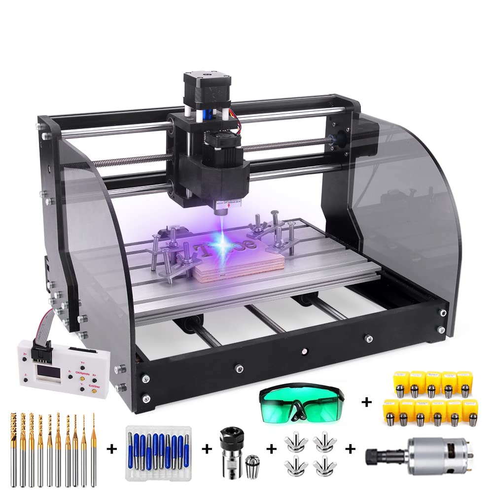 2-in-1 7000 mW CNC 3018 Pro-M CNC Engraving Machine GRBL Control Router Kit 3 Axis PCB Milling Machine Wood Router Engraver with Offline Controller,XYZ Working Area 300 x 180 x 45mm