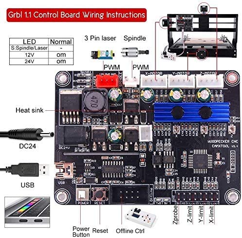 2-in-1 7000 mW CNC 3018 Pro-M CNC Engraving Machine GRBL Control Router Kit 3 Axis PCB Milling Machine Wood Router Engraver with Offline Controller,XYZ Working Area 300 x 180 x 45mm