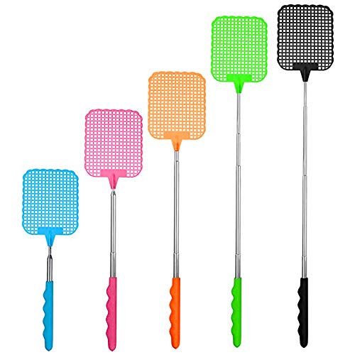 CUNYA 5 Pcs Extendable Fly Swatter Heavy Duty, Manual Swat Pest Control with Stainless Steel Adjustable Handle, Lightweight Durable Telescopic Fly Swatters