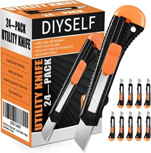 diyself 24 pack utility knife, box cutter, 18mm utility knives for school, warehouse, office, box cutter retractable for packages, paper, leather, foam, durable razor knife, box opener, paper knife