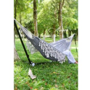 Anyoo Hammock Garden Cotton Hammock Comfortable Fabric Elegant Deluxe Tassels Durable Swing Hammock Up to 450lbs Portable Hammock with Travel Bag,Perfect for Porch Patio Yard Bedroom Outdoor/Indoor