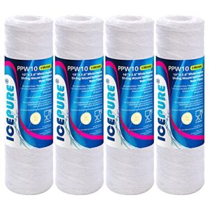 5 micron 10" x 2.5" string wound sediment water filter cartridge for well filter universal replacement for any 10 inch ro unit, wp-5, aqua-pure ap110, cfs110, culligan p5, wfpfc4002, wp-5, cw-mf,4pack