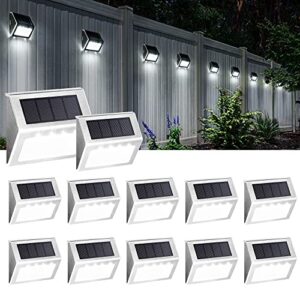 solpex solar step lights, 12 pack stair lights, outdoor fence lighting, solar powered deck lights waterproof 4 leds for stairway patio porch pathway walkway garden (cold white)