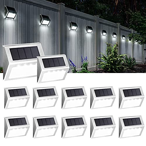 SOLPEX Solar Step Lights, 12 Pack Stair Lights, Outdoor Fence Lighting, Solar Powered Deck Lights Waterproof 4 LEDs for Stairway Patio Porch Pathway Walkway Garden (Cold White)