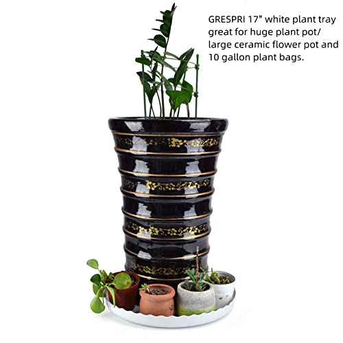 GRESPRI 17 inches White Wave Plant Saucers, 5 Packs Heavy Duty Plastic Plant Trays, Extra Large Tray for Indoor and Outdoor Planter and Bonsai (16 Inches in Base).