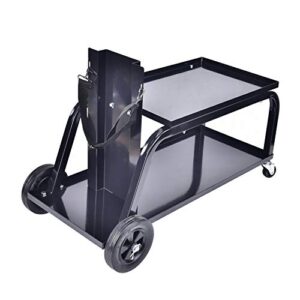 universal mig welding cart, rolling welding cart with wheels for tig mig welder, 110lbs capacity,black