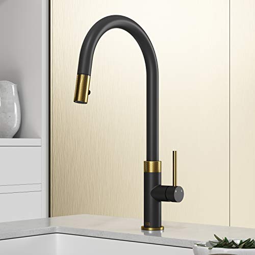 VIGO VG02033MGMB 18.63" H Bristol Single-Handle Pull-Down Sprayer Kitchen Faucet in Matte Gold/Matte Black