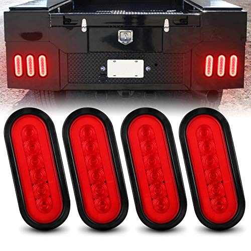 Aaiwa 6" Oval Red LED Trailer Tail Lights 4PCS, Turn Stop Brake Trailer Lights for Pickup RV Truck, with Surface Mount Grommet