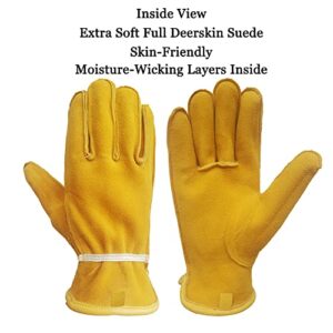 SKYDEER Full Premium Genuine Deerskin Leather Hi-Performance Utility Driver Work Gloves for Kids (SD2210/XS, Unlined)