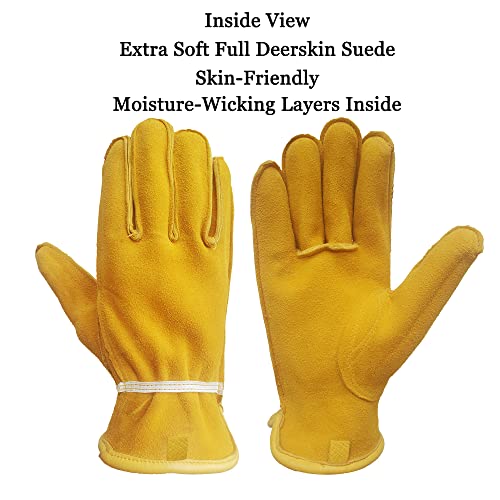 SKYDEER Full Premium Genuine Deerskin Leather Hi-Performance Utility Driver Work Gloves for Kids (SD2210/XS, Unlined)