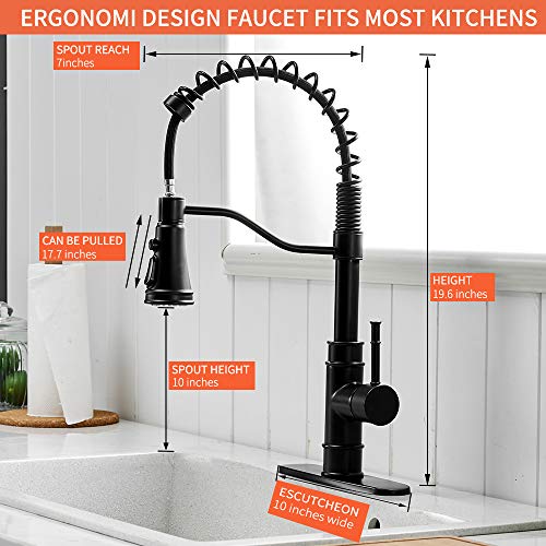 OWOFAN Kitchen Faucets with Pull Down Sprayer Solid Brass Matte Black Industrial Single Handle One Hole Or 3 Hole Faucet for Farmhouse Camper Laundry Utility RV Wet Bar Sinks