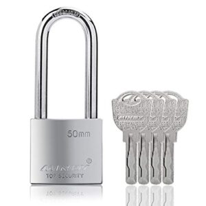 50mm long shackle padlocks for outdoor use all weather resistant, alloy steel heavy duty lock with 4 keys