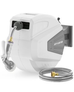 ayleid retractable garden hose reel,1/2 in x 65 ft wall mounted hose reel, with 9- function sprayer nozzle, any length lock/slow return system/wall mounted/180°swivel bracket (grey)