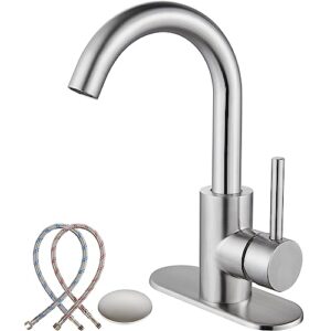 midanya single handle bathroom sink faucet, wet bar pre-kitchen farmhouse rv small vanity faucet with 360°rotation spout with deck plate, supply hoses and drain stopper,brushed nickel