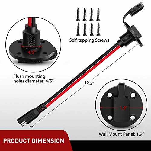 Nilight - 10040W 2 Pack 12AWG SAE Power Socket Sidewall Port SAE Quick Connect Solar Panel Flush Mount Connector Plug 2Pin SAE Cable with 8 Screws for Solar Generator Battery Charger