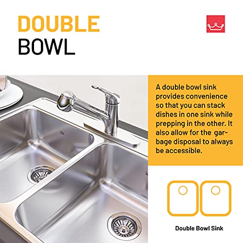 Kindred CDLA3322-8-4CBN Creemore 33-in LR x 22-in FB x 8-in DP Drop In Double Bowl 4-Hole Stainless Steel Kitchen Sink, No Size