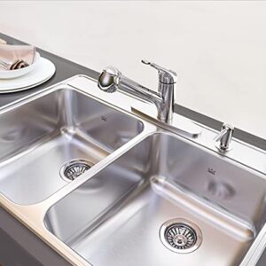 Kindred CDLA3322-8-4CBN Creemore 33-in LR x 22-in FB x 8-in DP Drop In Double Bowl 4-Hole Stainless Steel Kitchen Sink, No Size