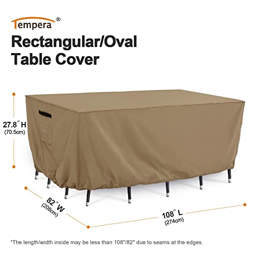 Tempera Retangle Patio Furniture Cover, Outdoor Table Covers Waterproof, Heavy Duty Deck Furniture Covers for Winter, 108''L x 82''W x 27.8''H,Taupe