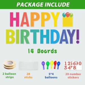 Happy Birthday Yard Sign with Stakes, Personalized Age Signs with 20 Number Stickers, Bright Rainbow Color, 15" Big Size