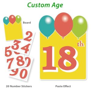 Happy Birthday Yard Sign with Stakes, Personalized Age Signs with 20 Number Stickers, Bright Rainbow Color, 15" Big Size