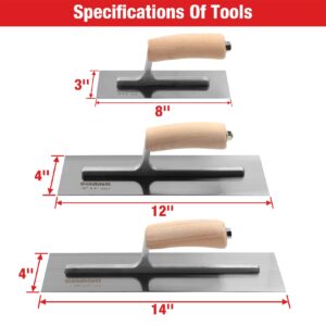 Goldblatt 3 Pieces Drywall Trowel, Carbon Steel Finishing Masonry Trowel Set Includes 14'' x 4'', 12'' x 4'', 8'' x 3'', Lightweight Wood Handle, Plastering Trowel for Sheetrock Wallboard Plasterboard