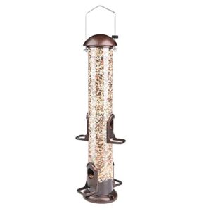wild bird feeder classic, witacles 17 inch tube all metal steel hanger, for garden yard outdoor, 4 feeding ports, seed is not included (brown)