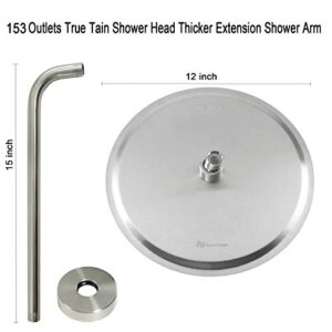 Rain Shower Head With Extension Arm, NearMoon Round Shower Heads, Large Stainless Steel Rainfall Showerhead-Waterfall Full Body Coverage (12 Inch Shower Head With 15 Inch Shower Arm, Brushed Nickel)